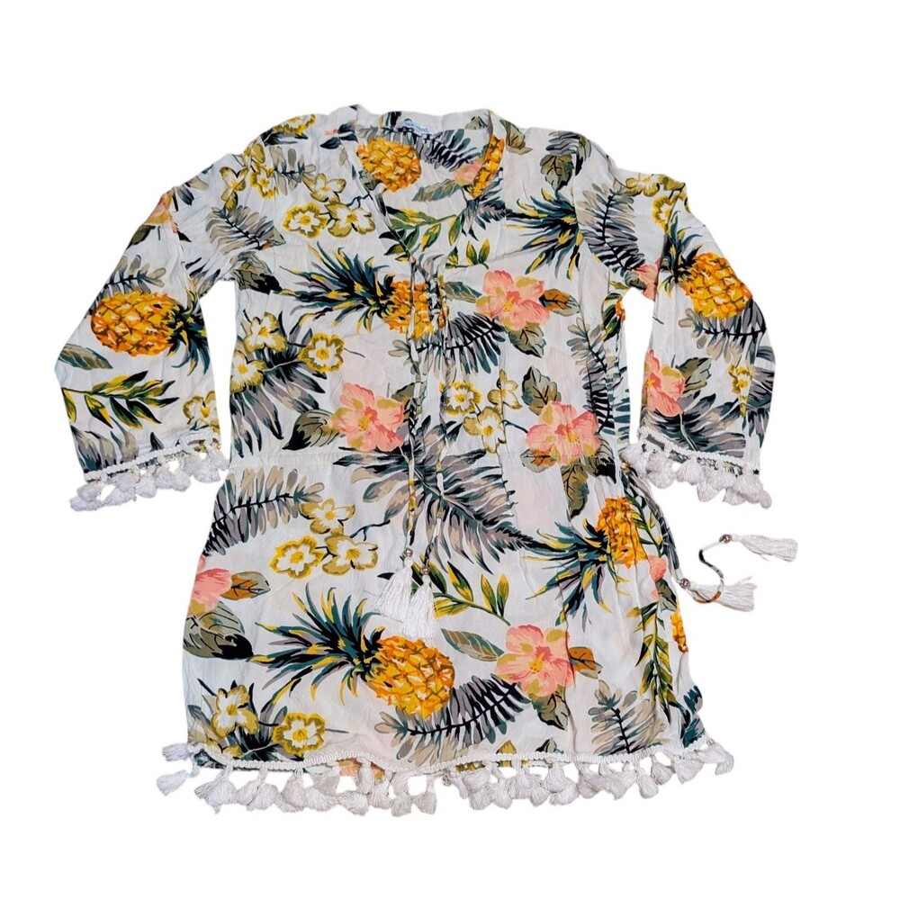 Blue Island Coverup swim tropical dress womens L